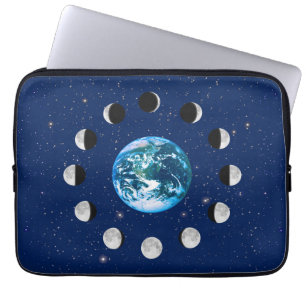 Aarde- en Moonfasen, op een achtergrond van sterre Laptop Sleeve