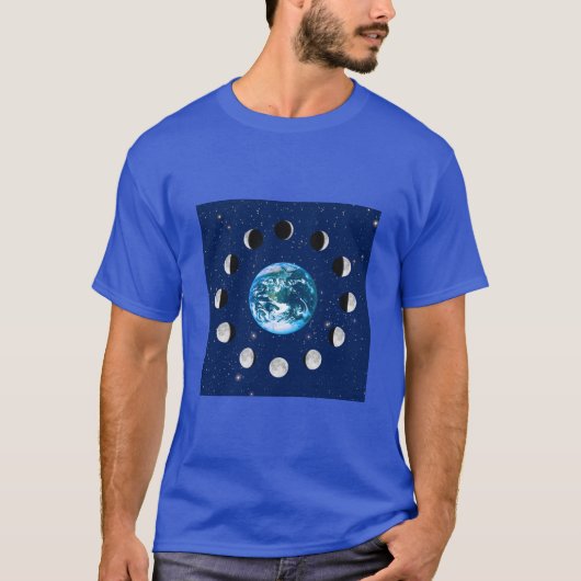 Aarde- en Moonfasen, op een achtergrond van sterre T-shirt (Voorkant)