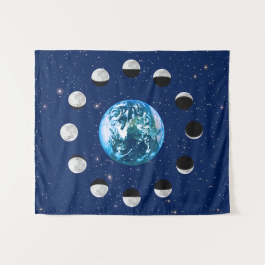 Aarde- en Moonfasen, op een achtergrond van sterre Wandkleed (Voorkant (horizontaal))