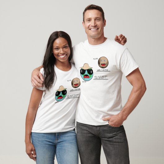Aarde en Pluto - Grappige Discussie T-shirt (Unisex)