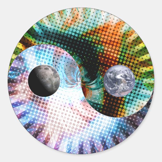 Aarde en ruimte ronde sticker (Voorkant)