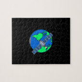 Aarde en satelliet in de ruimte legpuzzel (Horizontaal)
