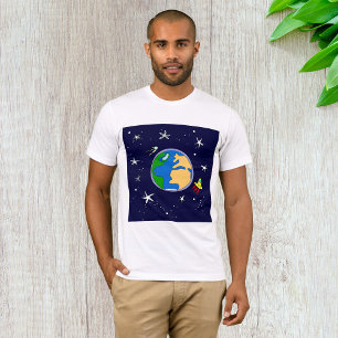 Aarde en satelliet-Mannen T-Shirt
