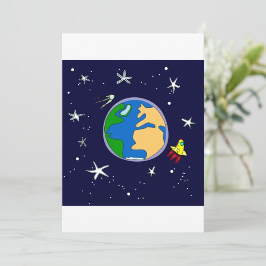 Aarde- en satellietuitnodigingen kaart (Staand voorkant)