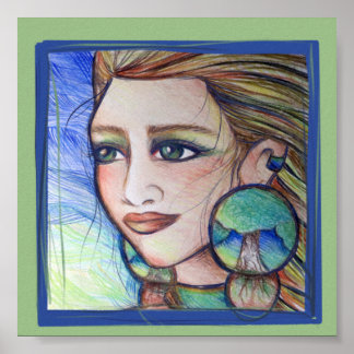 Aarde en Wind Goddess Art natuur Lovers Tree Poster
