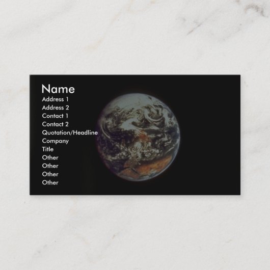 Aarde, gezien uit Apollo 17, 1972, met dank aan NA Visitekaartje (Voorkant)