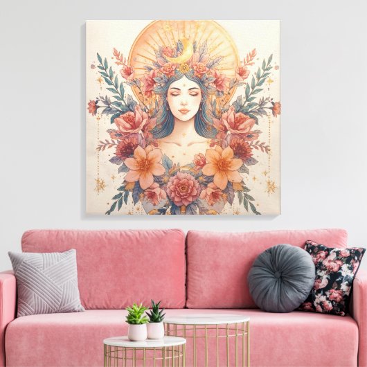 Aarde Godin Muurkunst | Divine Vrouwelijke Boho De Canvas Afdruk (Insitu (Woonkamer))