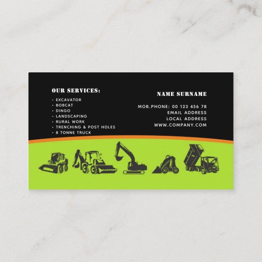 Aarde in beweging, graafmachine, landschapsarchite visitekaartje (Achterkant)