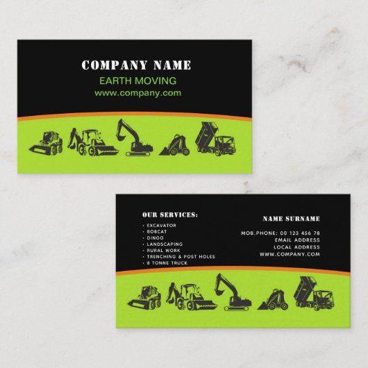 Aarde in beweging, graafmachine, landschapsarchite visitekaartje (Voorkant / Achterkant)
