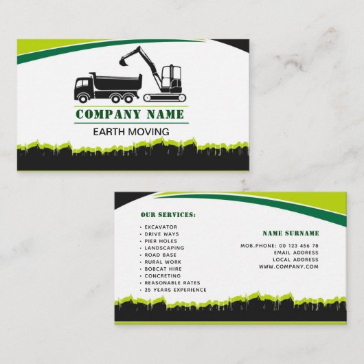 Aarde in beweging, graafmachine, landschapsarchite visitekaartje (Voorkant / Achterkant)
