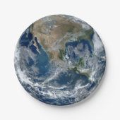 Aarde in de buitenruimte met wolken papieren bordje (Voorkant)