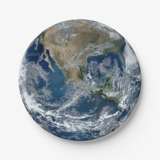 Aarde in de buitenruimte met wolken papieren bordje (Voorkant)