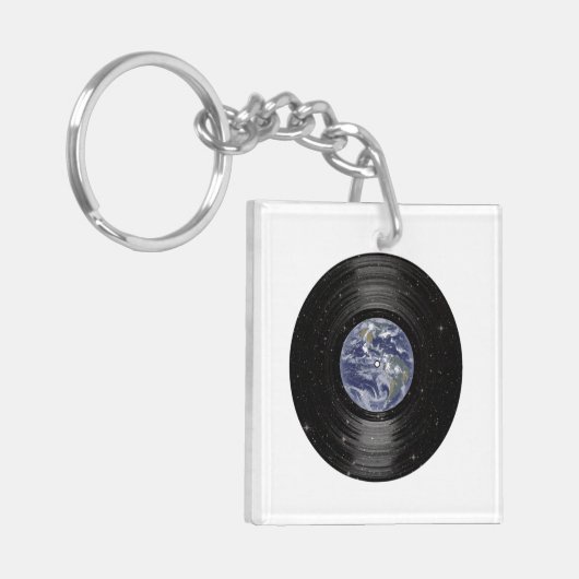Aarde in de ruimtevaart opgenomen vinyllp-record sleutelhanger (Voorkant Links)