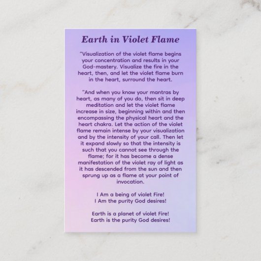 Aarde in de Violette Vlam Visitekaartje (Achterkant)