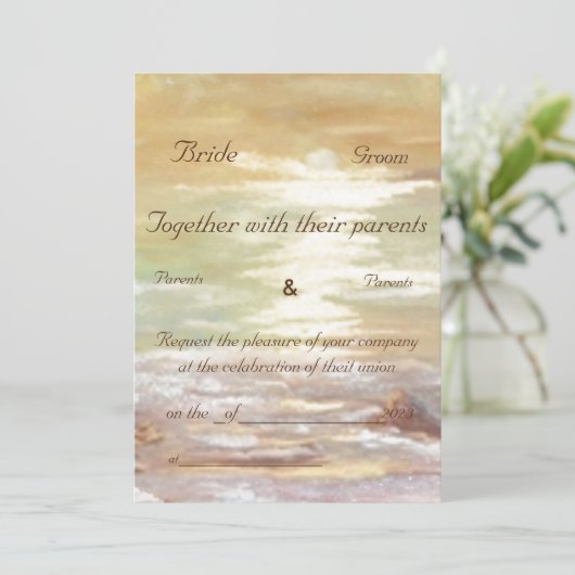 Aarde kleuren zonningstrandbruiloft kaart (Staand voorkant)