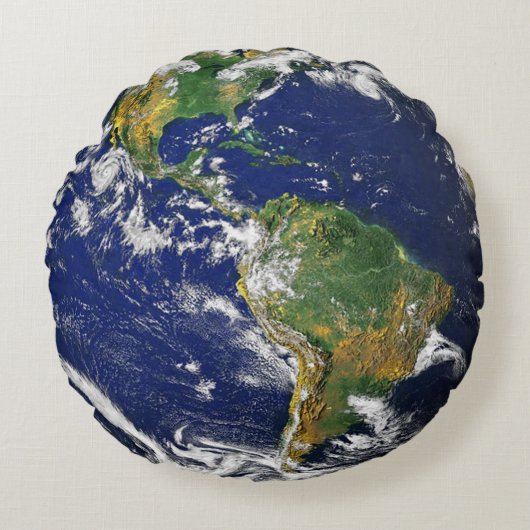 Aarde kussen-Met BEIDE kanten van onze planeet! Rond Kussen (Voorkant)
