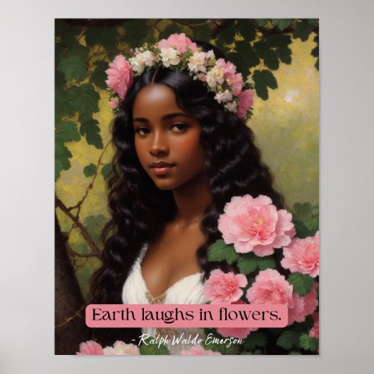 Aarde lacht in bloemen Emerson Quote Floral Art Poster (Voorkant)