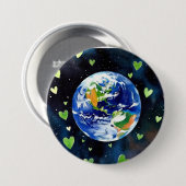 Aarde Liefde Knop - Planeet met Groene Hartjes Spe Ronde Button 7,6 Cm (Voorkant /achterkant)