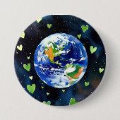 Aarde Liefde Knop - Planeet met Groene Hartjes Spe Ronde Button 7,6 Cm (Voorkant)