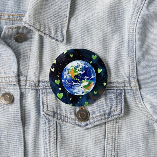 Aarde Liefde Knop - Planeet met Groene Hartjes Spe Ronde Button 7,6 Cm (In situ)