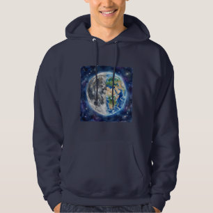 Aarde & Maan Waterverf Sterrenstelsel Hemels Desig Hoodie