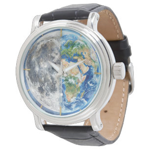 Aarde & Maan Waterverf Sterrenstelsel Hemels Desig Horloge