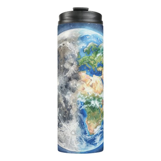 Aarde & Maan Waterverf Sterrenstelsel Hemels Desig Thermosbeker (Voorkant)