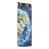 Aarde & Maan Waterverf Sterrenstelsel Hemels Desig Thermosbeker (Geroteerd rechts)