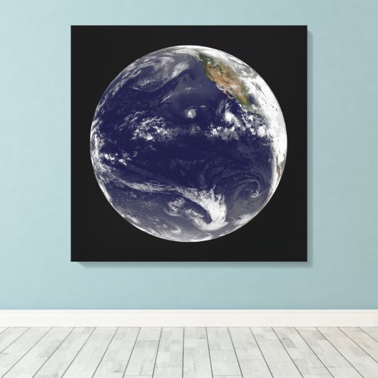 Aarde met drie tropische cyclonen in de Stille Oce Canvas Afdruk (Insitu (Houten vloer))