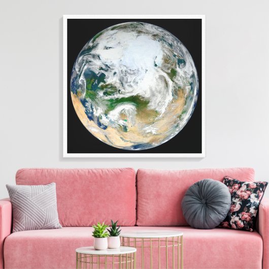 Aarde met het Noordpoolgebied, Europa en Azië. Canvas Afdruk (Insitu (Woonkamer))