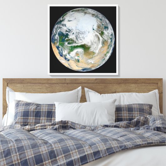 Aarde met het Noordpoolgebied, Europa en Azië. Canvas Afdruk (Insitu (Slaapkamer))