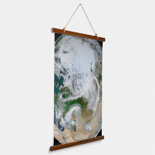 Aarde met het Noordpoolgebied, Europa en Azië. Hangend Wandkleed (Gebogen)