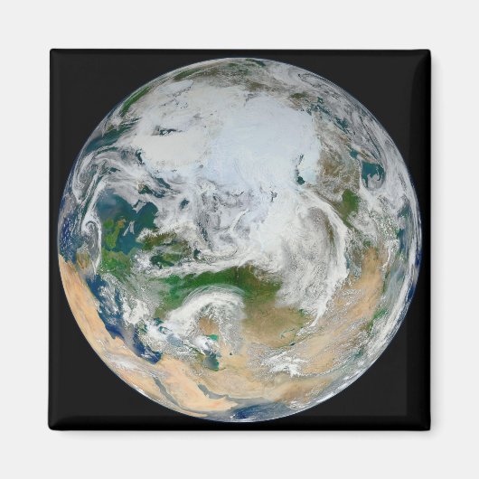 Aarde met het Noordpoolgebied, Europa en Azië. Magneet (Voorkant)