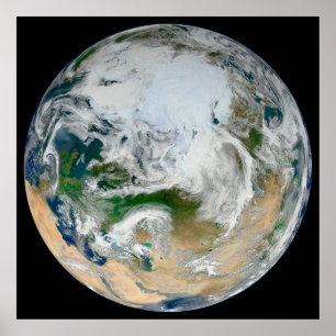 Aarde met het Noordpoolgebied, Europa en Azië. Poster