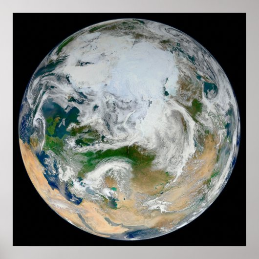 Aarde met het Noordpoolgebied, Europa en Azië. Poster (Voorkant)