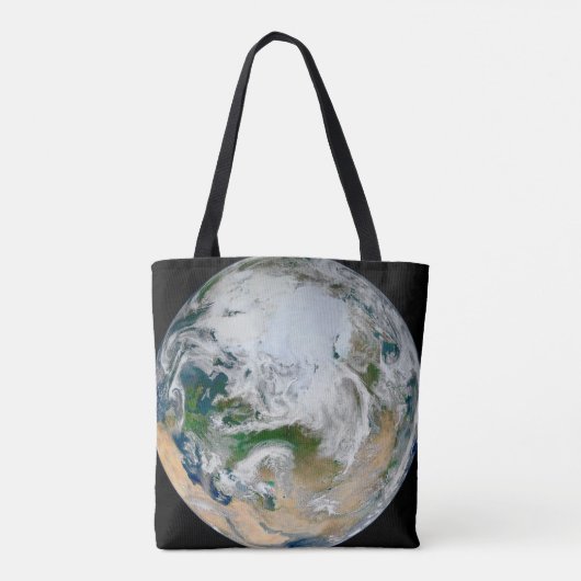 Aarde met het Noordpoolgebied, Europa en Azië. Tote Bag (Achterkant)