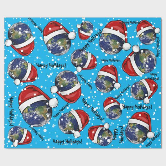 Aarde met Kerstmis een kerstman Cadeaupapier (Vlak)