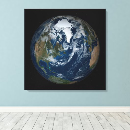 Aarde met wolken en Zee 2 Canvas Afdruk (Insitu (Houten vloer))