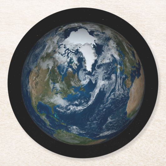 Aarde met wolken en Zee 2 Ronde Kartonnen Onderzetter (Voorkant)