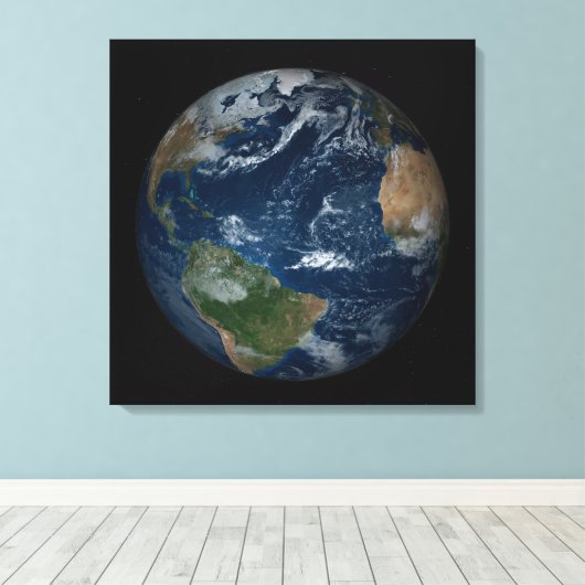 Aarde met wolken en Zee Canvas Afdruk (Insitu (Houten vloer))