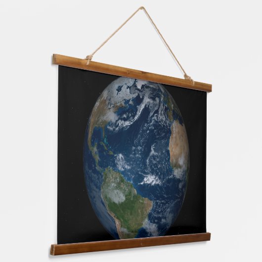 Aarde met wolken en Zee Hangend Wandkleed (Gebogen)