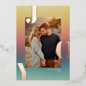 Aarde Modern Gradient JOY Christmas Foto Folie Feestdagenkaart (Voorkant)