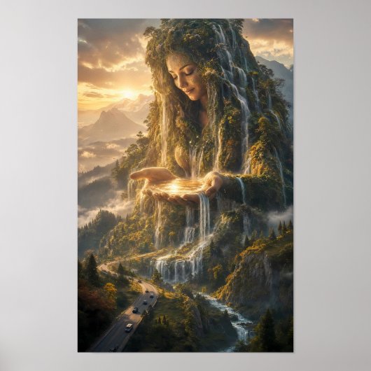 Aarde Moeder Poster met Gouden Wateren (Voorkant)