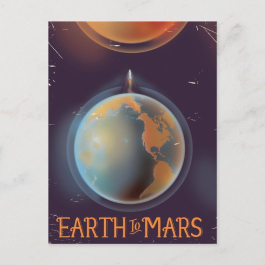 Aarde naar Mars Retro Sci-fi poster Briefkaart (Voorkant)