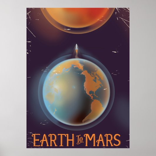 Aarde naar Mars vintage sciencefictionposter Poster (Voorkant)
