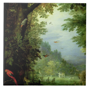 Aarde of het aardparadijs, detail van Adam en Tegeltje