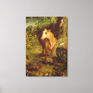 Aarde of het aardparadijs, details van een koe, po canvas afdruk