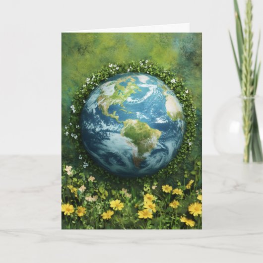 Aarde Planeet gras bloemen Feestdagen Kaart (Voorkant)