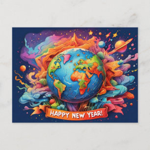 Aarde psychedelische kleuren gelukkig nieuwjaar briefkaart