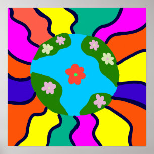Aarde Retro Vibes Kunst Poster